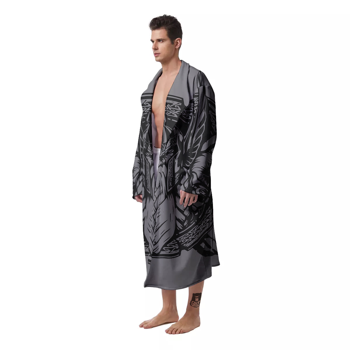 God Odin Grey Color Print Men's Robe-grizzshop