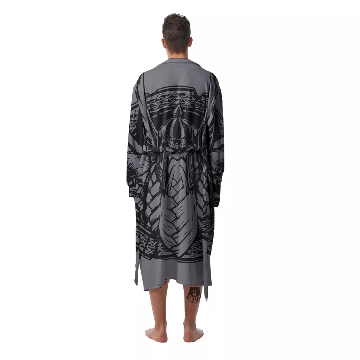 God Odin Grey Color Print Men's Robe-grizzshop
