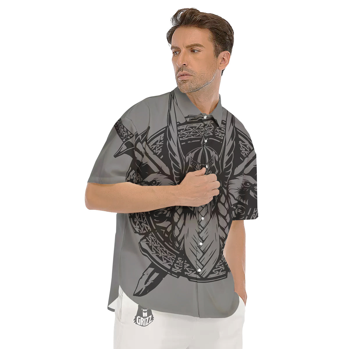 God Odin Grey Color Print Men's Short Sleeve Shirts-grizzshop