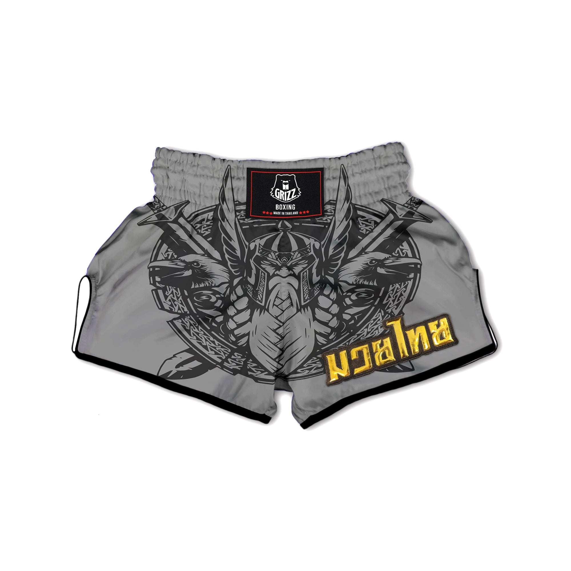 God Odin Grey Color Print Muay Thai Boxing Shorts-grizzshop
