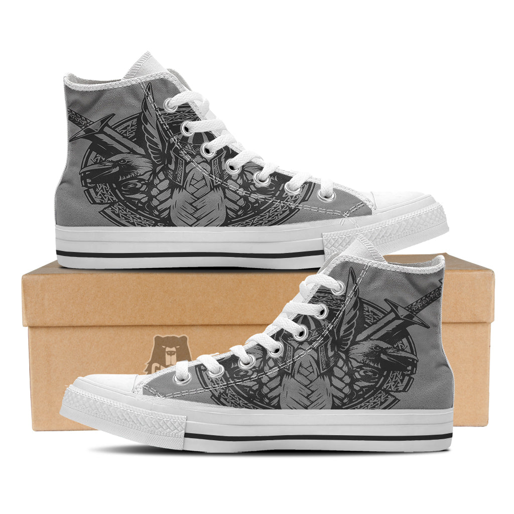 God Odin Grey Color Print White High Top Shoes-grizzshop