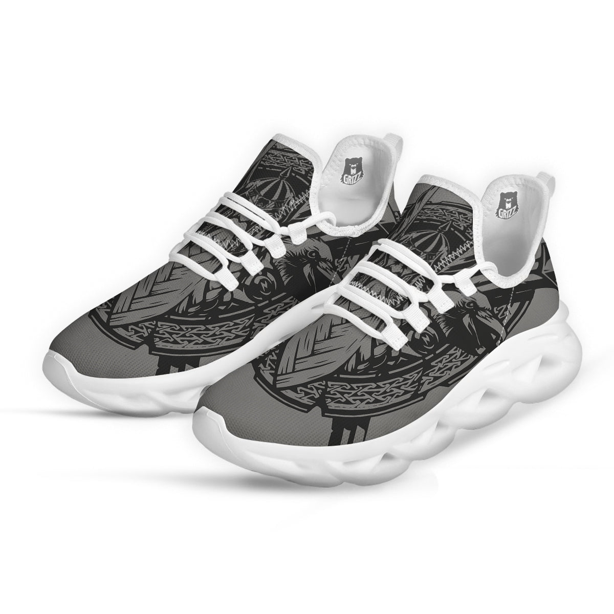 God Odin Grey Color Print White Running Shoes-grizzshop