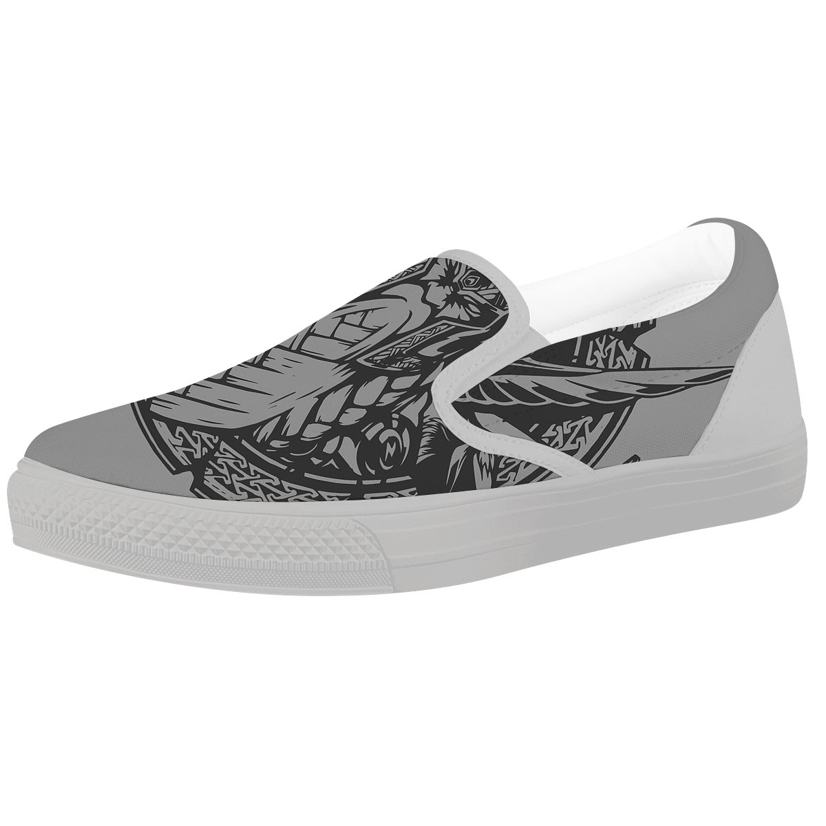 God Odin Grey Color Print White Slip On Shoes-grizzshop
