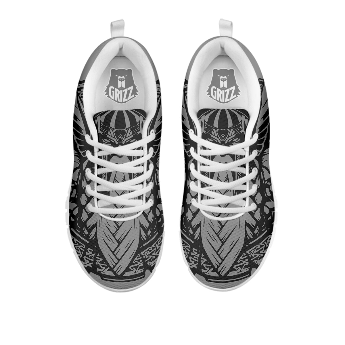 God Odin Grey Color Print White Sneaker-grizzshop