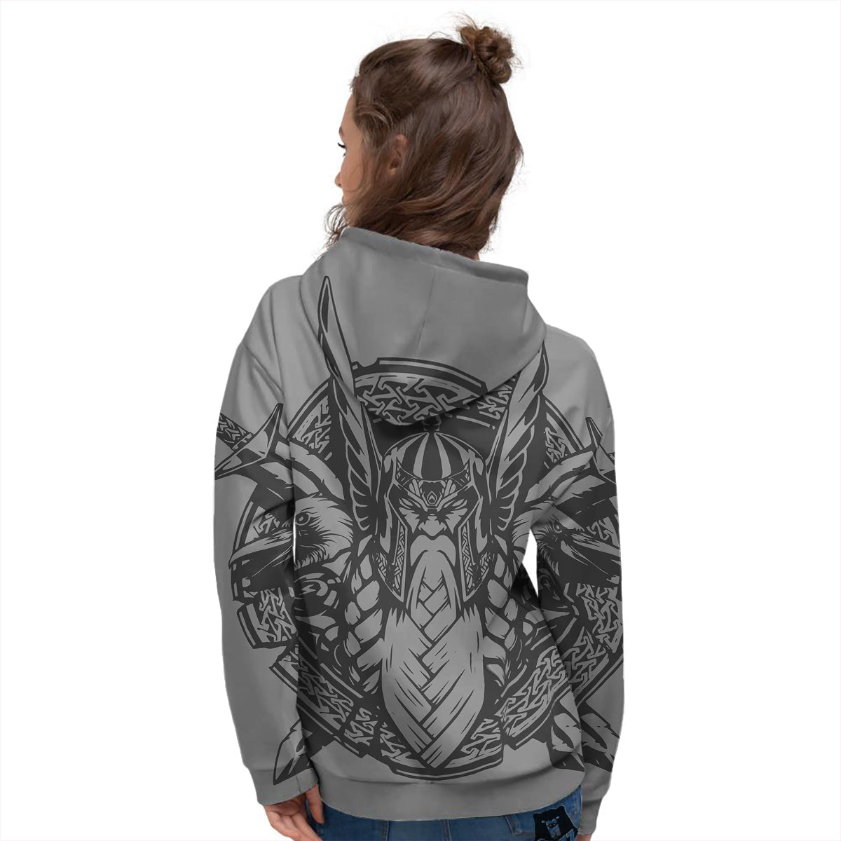 God Odin Grey Color Print Women's Hoodie-grizzshop