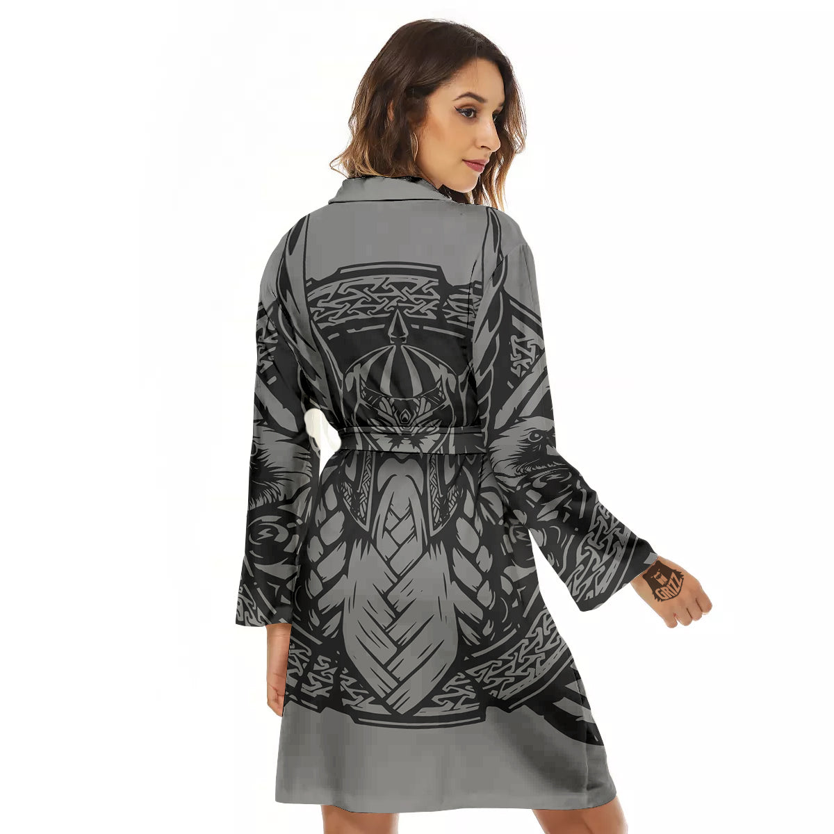 God Odin Grey Color Print Women's Robe-grizzshop
