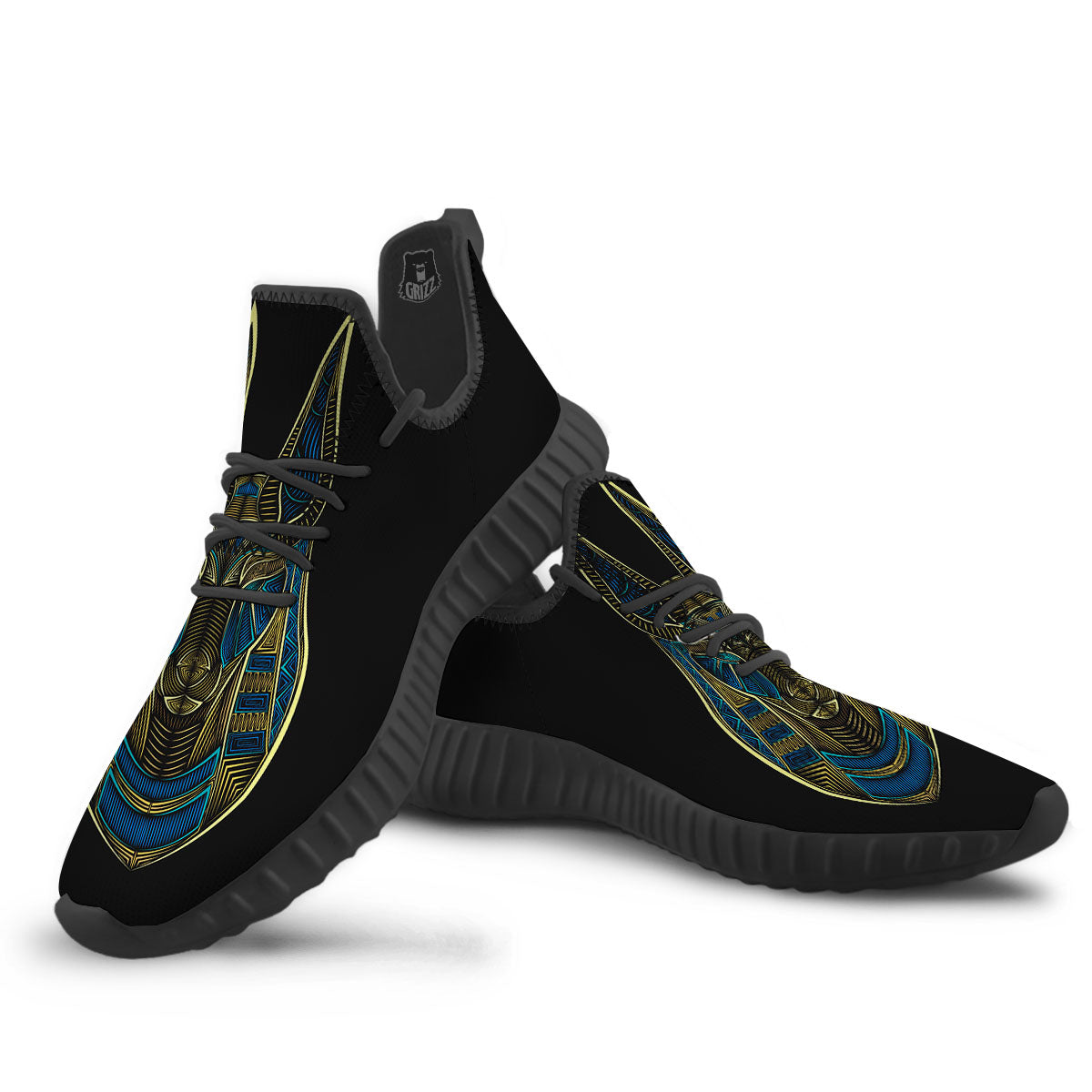 Gods Ancient Egyptian Print Black Walking Shoes-grizzshop