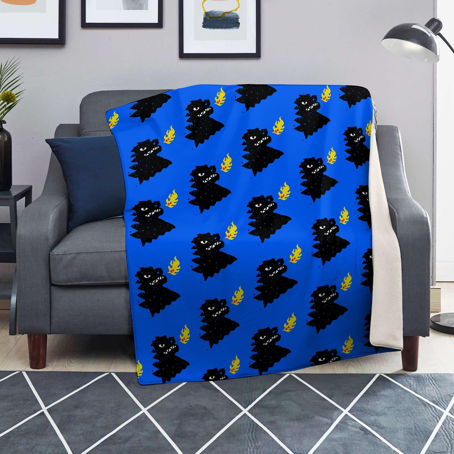 Godzilla Japanese Pattern Print Blanket-grizzshop