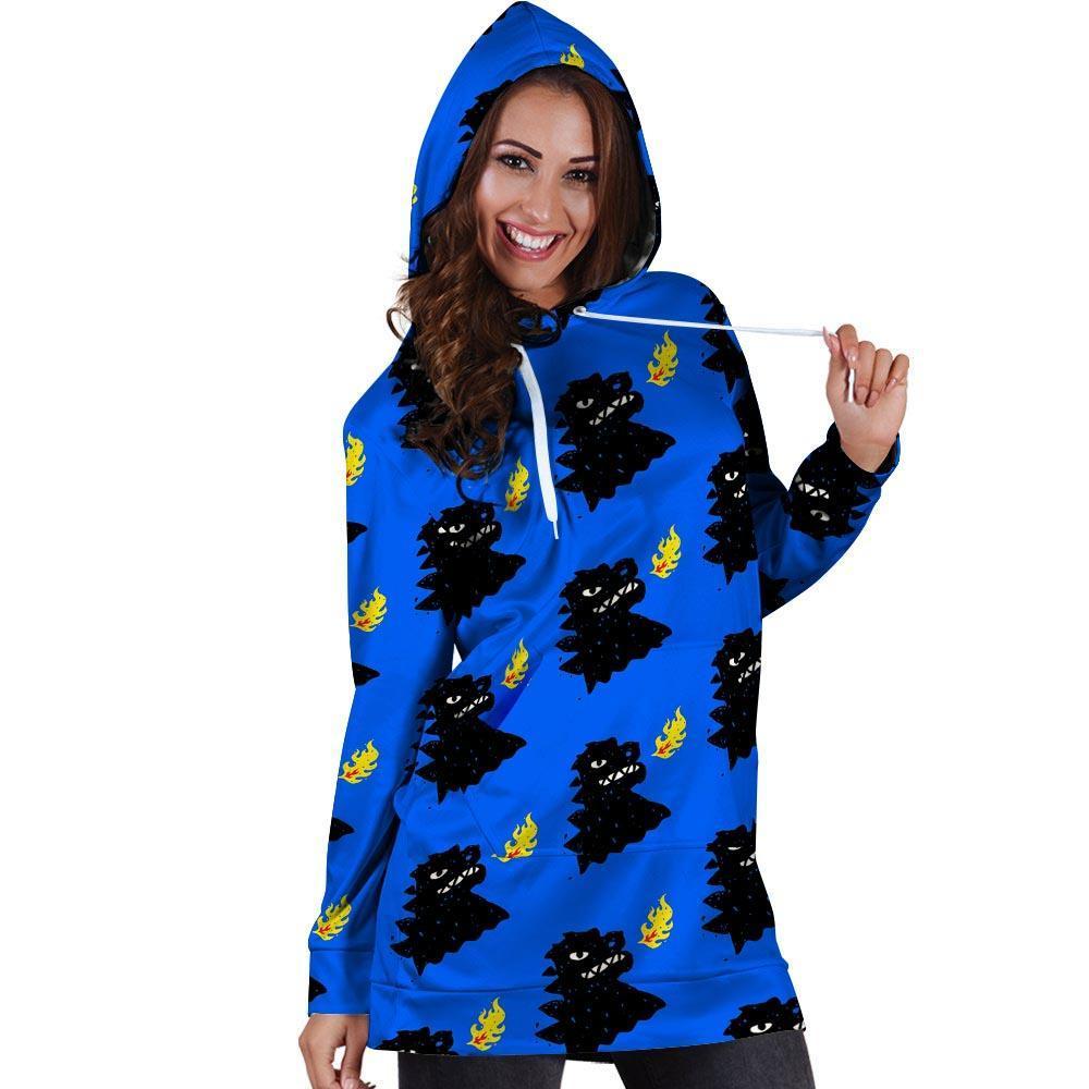 Godzilla Japanese Pattern Print Hoodie Dress-grizzshop