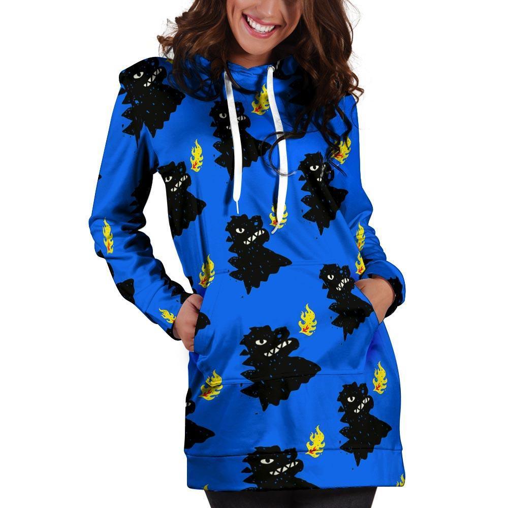 Godzilla Japanese Pattern Print Hoodie Dress-grizzshop