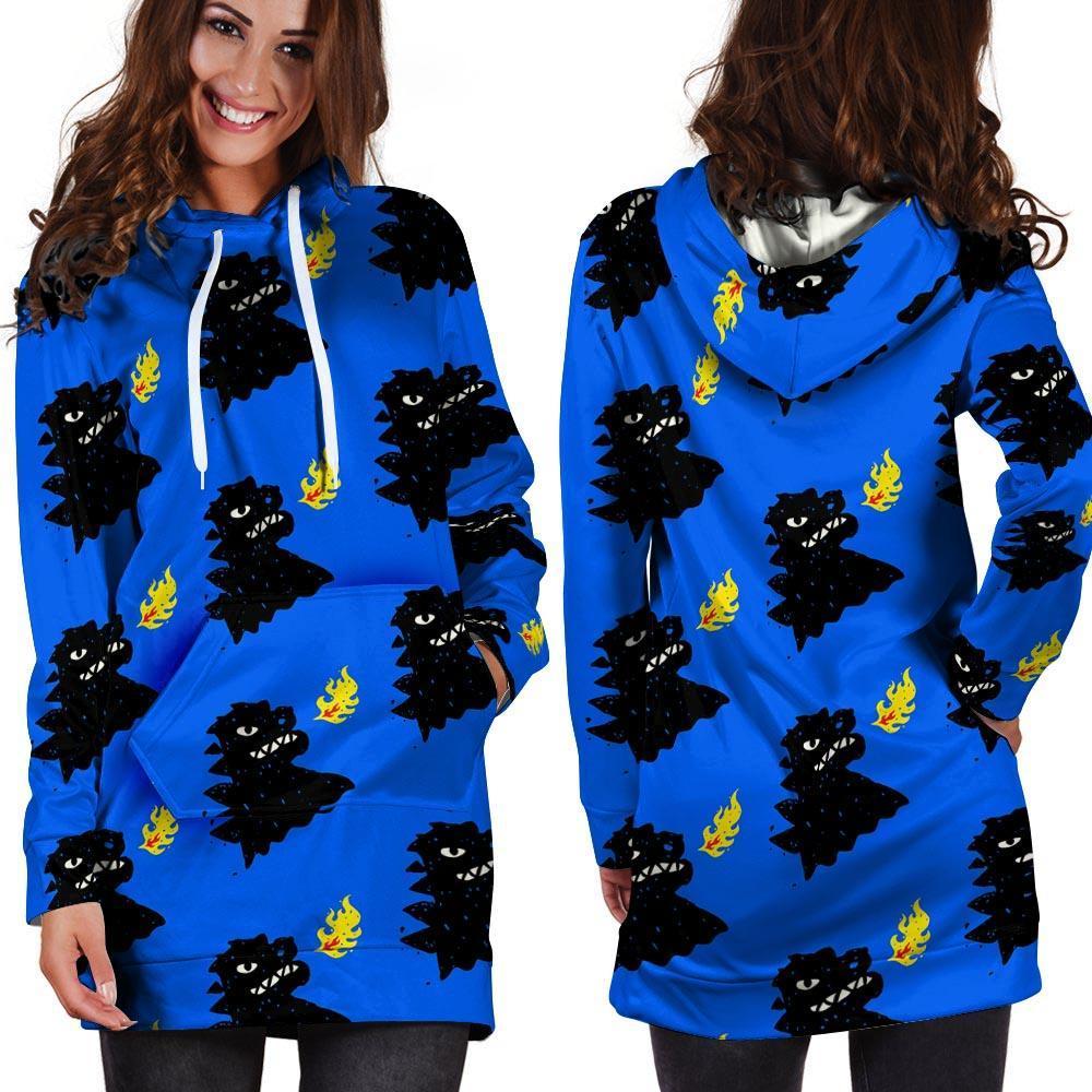 Godzilla Japanese Pattern Print Hoodie Dress-grizzshop