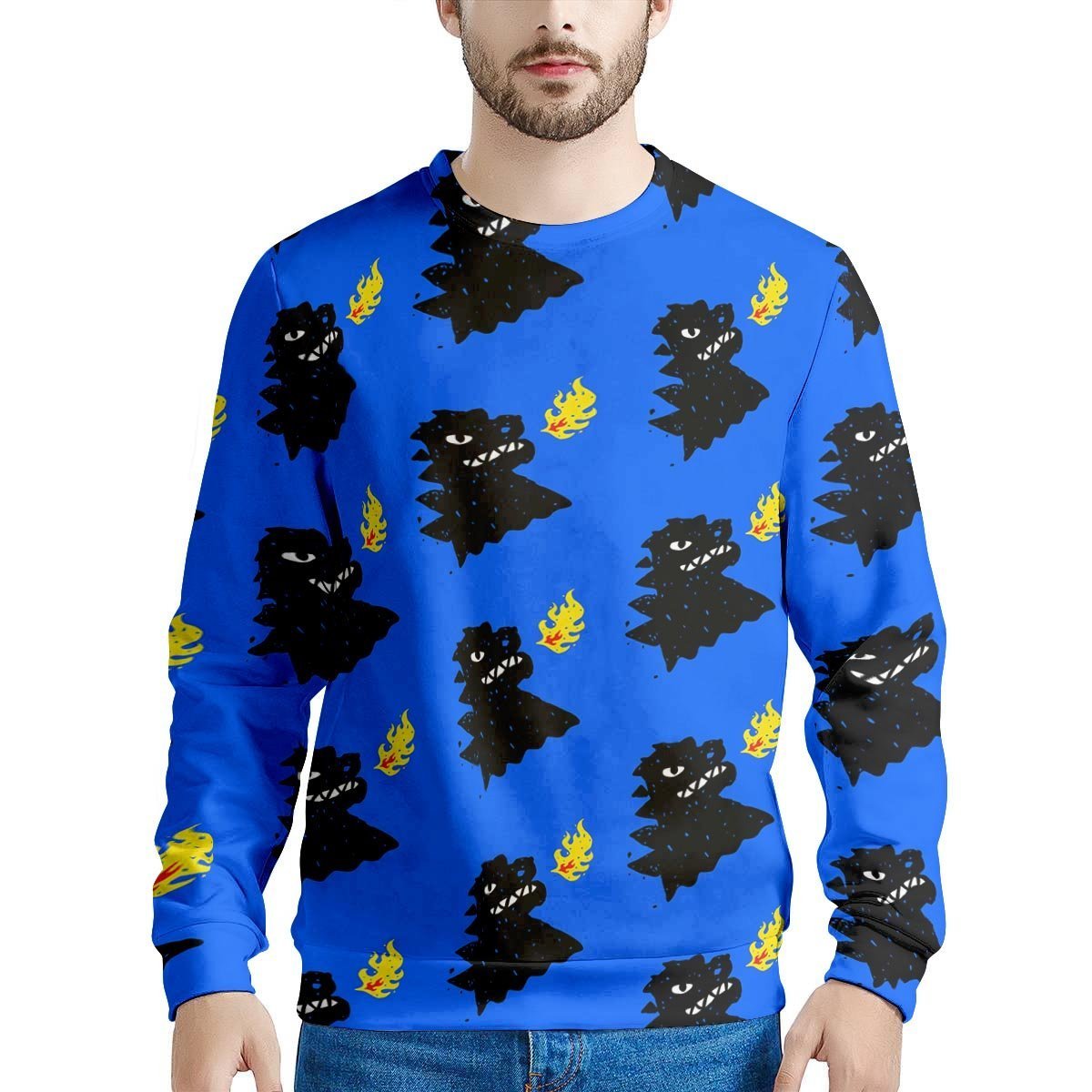 Godzilla Japanese Pattern Print Men's Sweatshirt-grizzshop