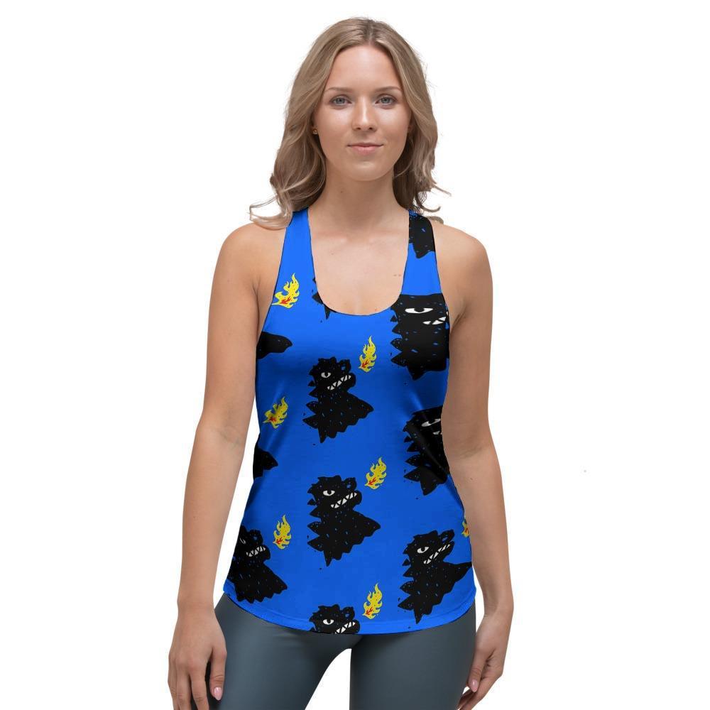 Godzilla Japanese Pattern Print Women's Racerback Tank Top-grizzshop