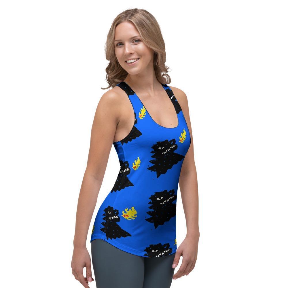 Godzilla Japanese Pattern Print Women's Racerback Tank Top-grizzshop