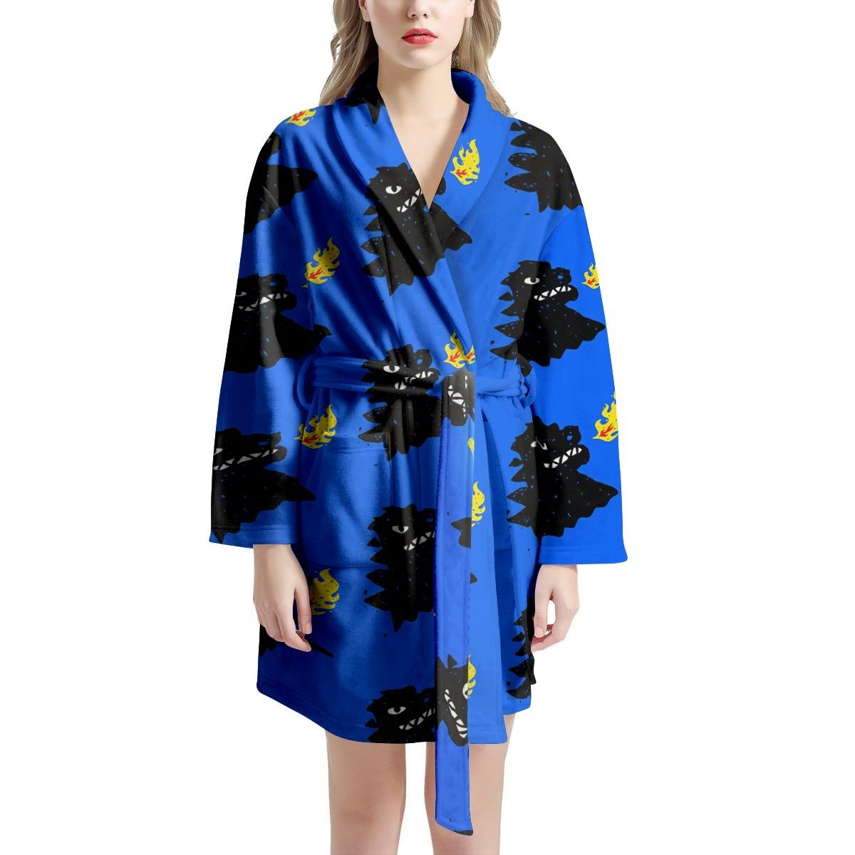 Godzilla Japanese Pattern Print Women's Robe-grizzshop