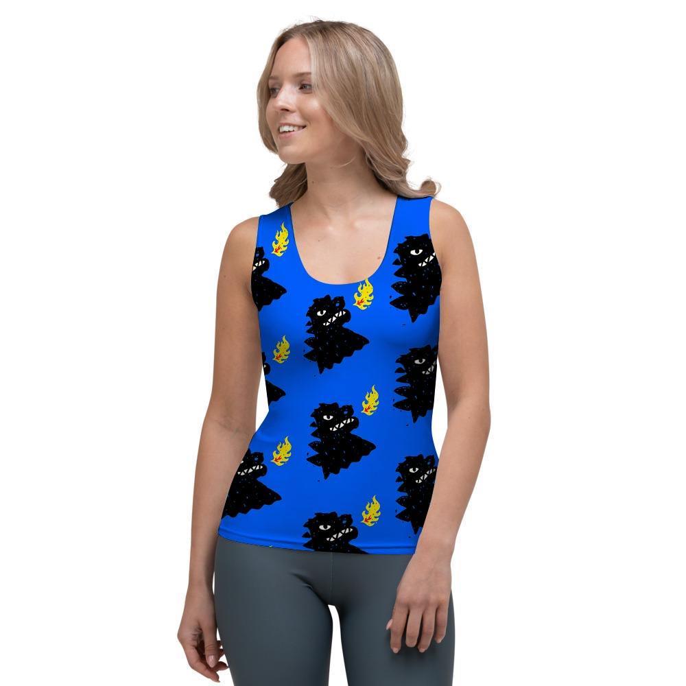 Godzilla Japanese Pattern Print Women's Tank Top-grizzshop