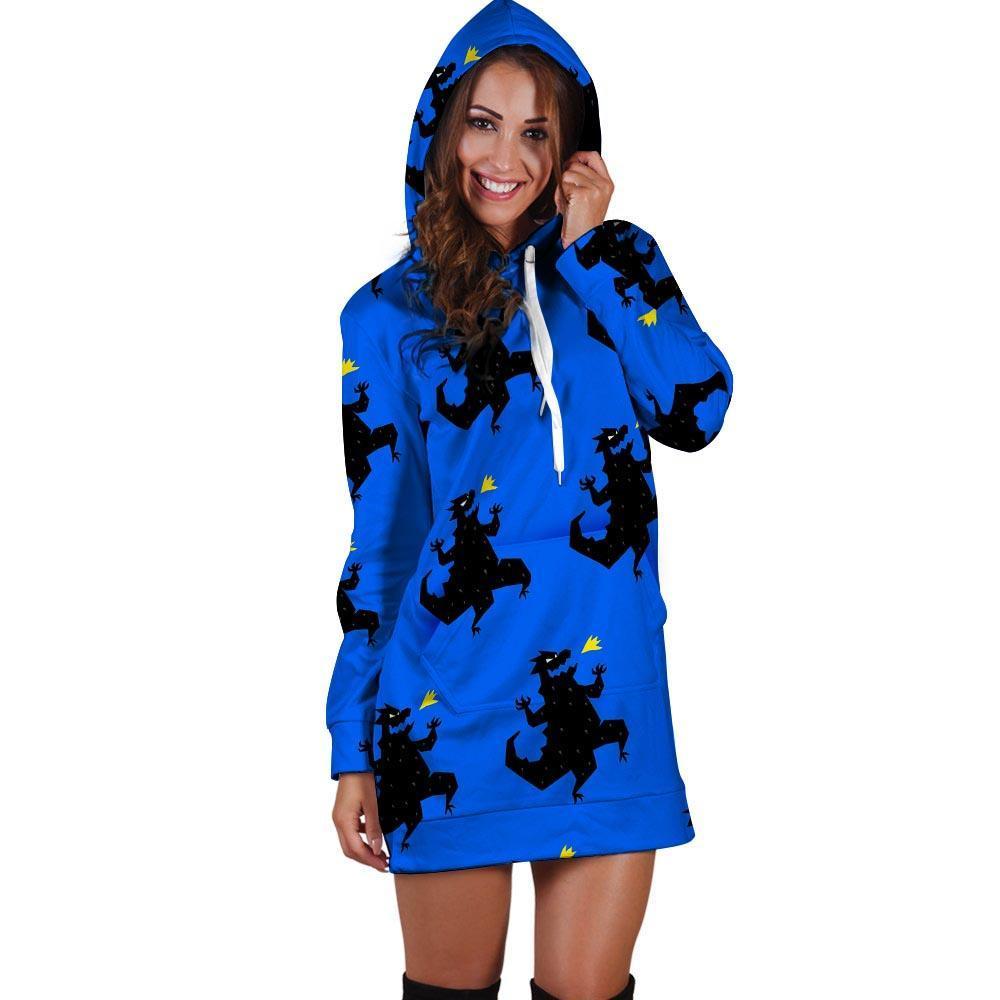 Godzilla Print Hoodie Dress-grizzshop