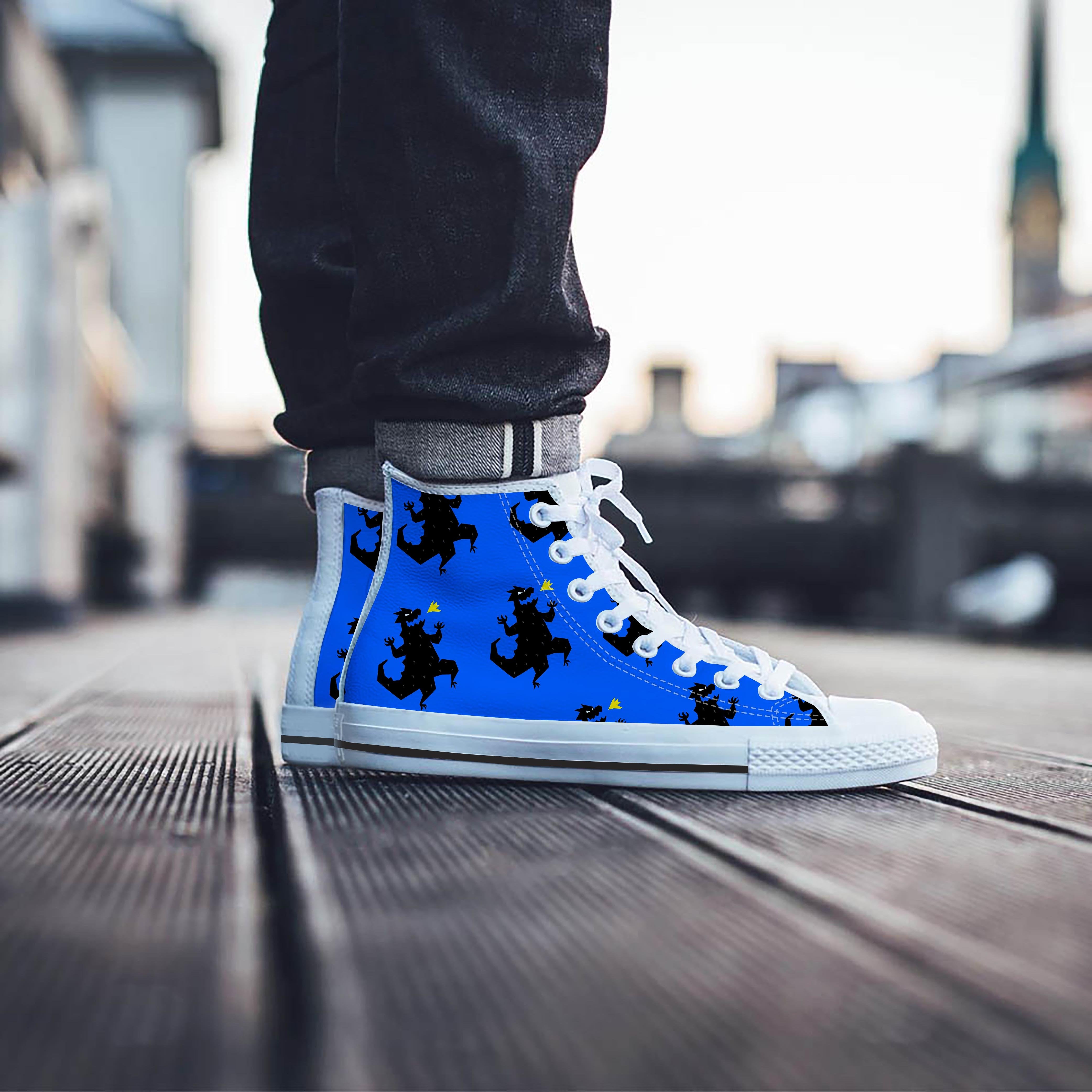 Godzilla Print Men's High Top Shoes-grizzshop