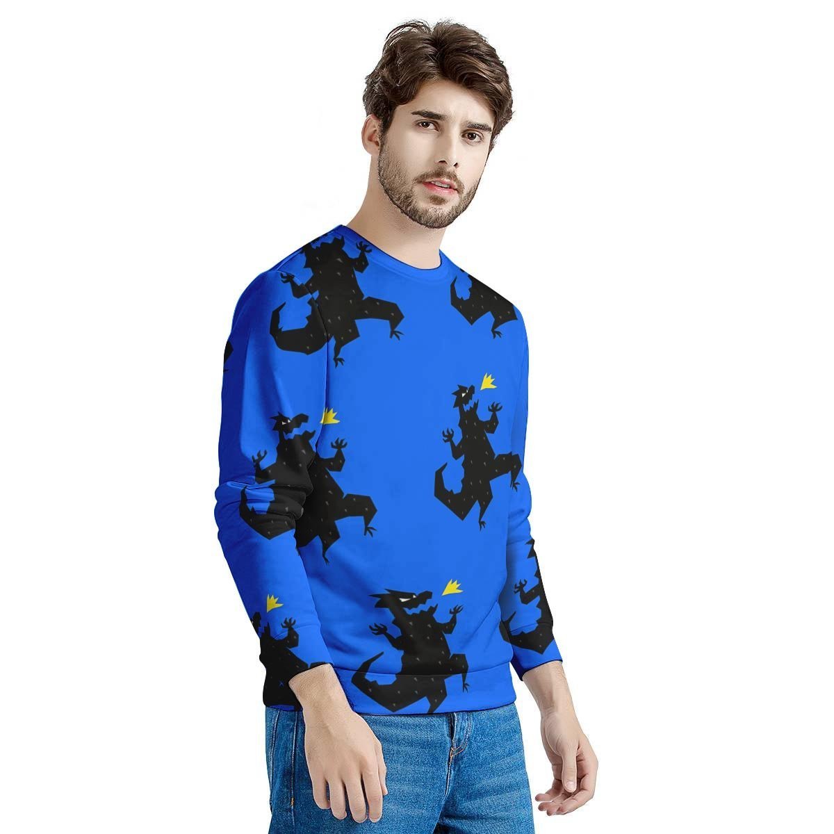 Godzilla Print Men's Sweatshirt-grizzshop