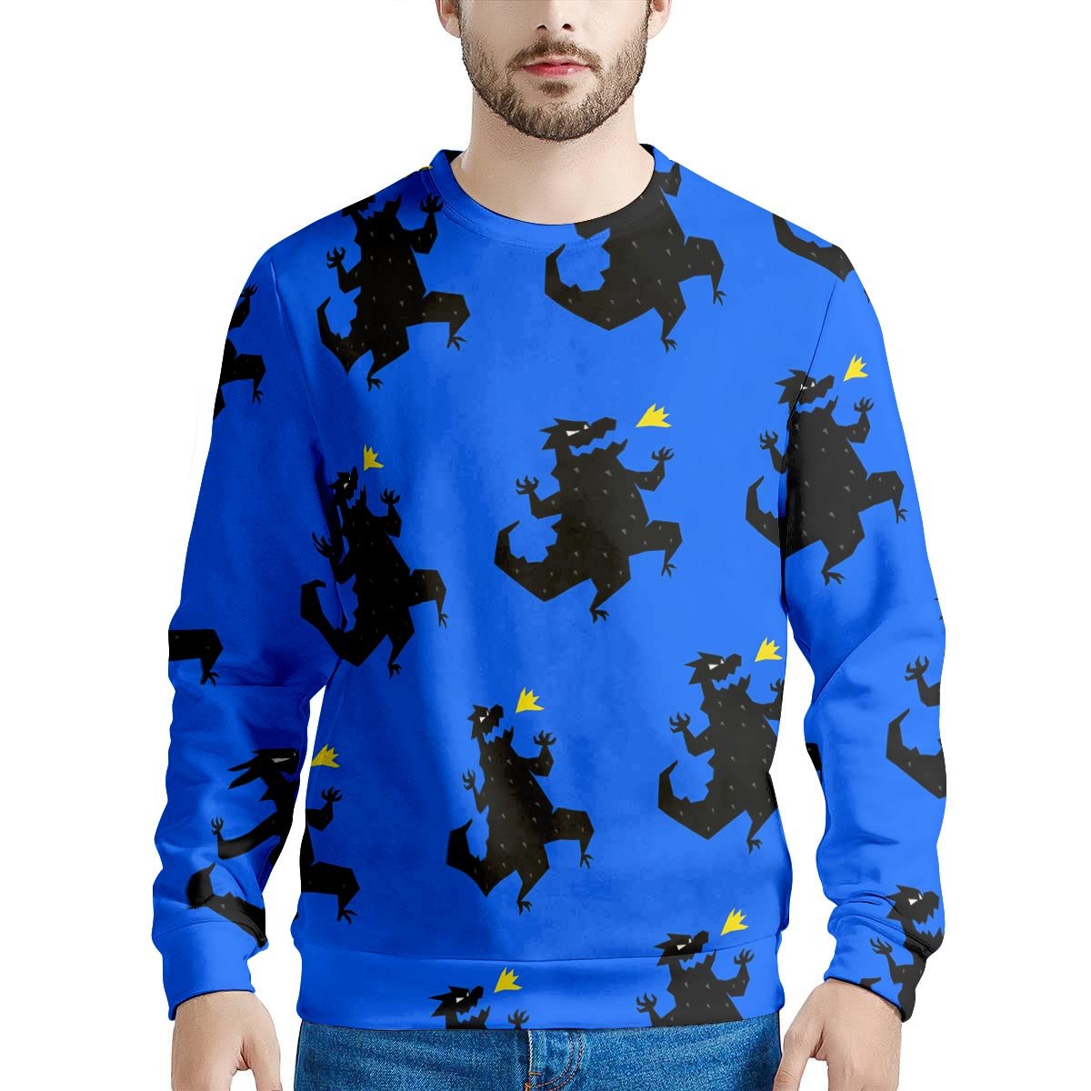 Godzilla Print Men's Sweatshirt-grizzshop