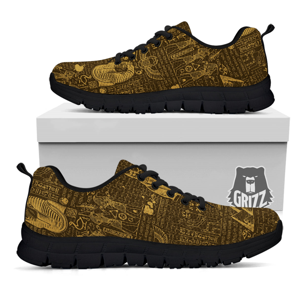 Gold Ancient Egypt Print Pattern Black Sneaker-grizzshop
