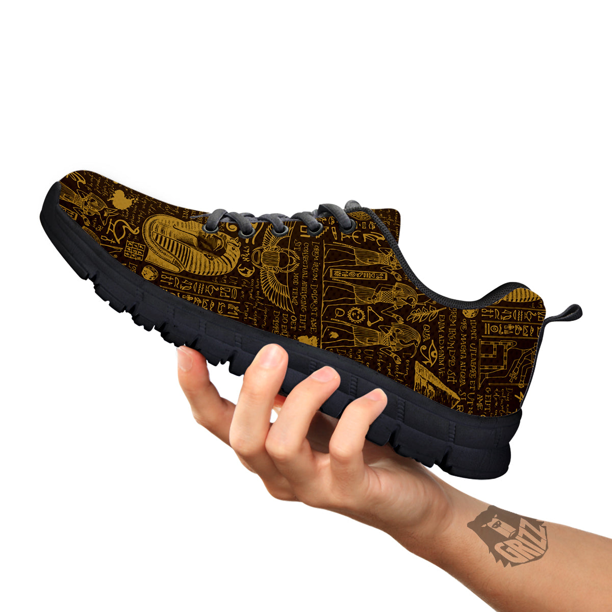Gold Ancient Egypt Print Pattern Black Sneaker-grizzshop