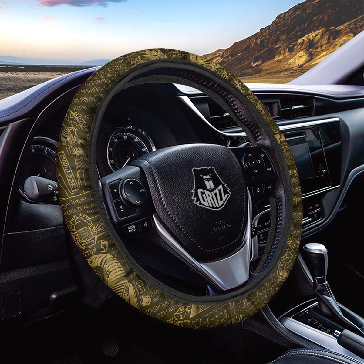 Gold Ancient Egypt Print Pattern Car Steering Wheel Cover-grizzshop