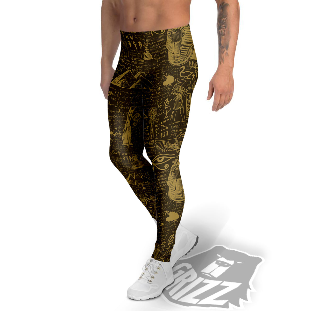 Gold Ancient Egypt Print Pattern Men's Leggings-grizzshop