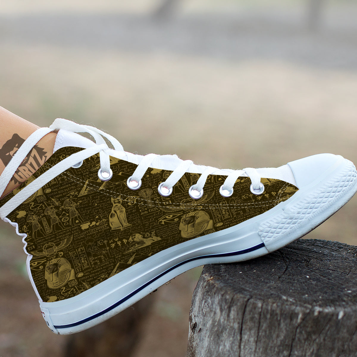 Gold Ancient Egypt Print Pattern White High Top Shoes-grizzshop