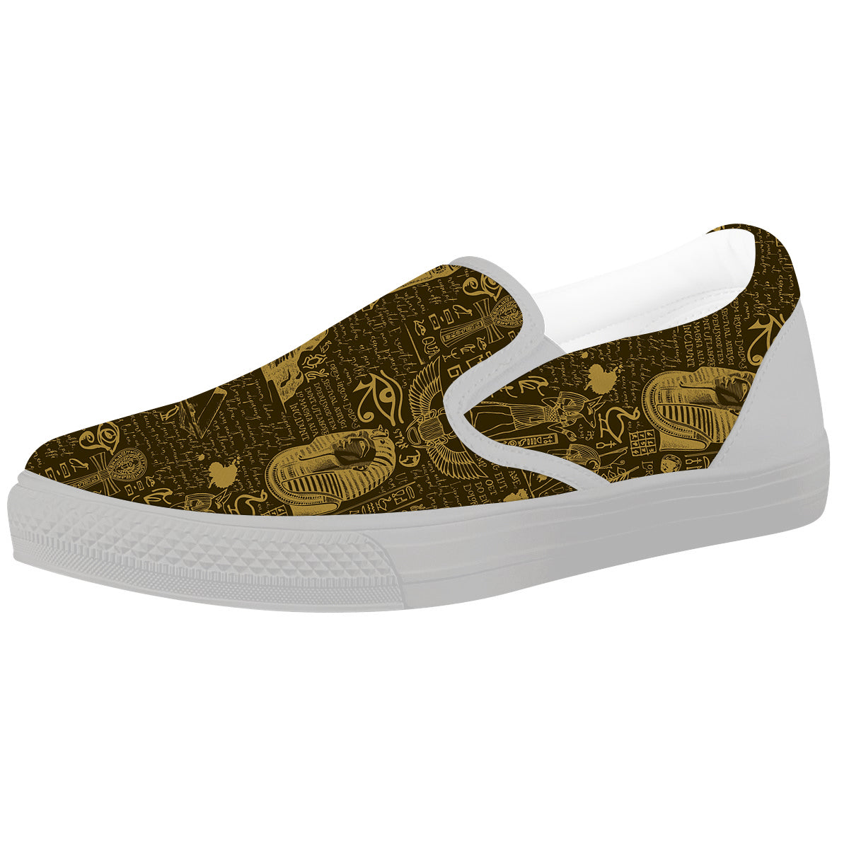 Gold Ancient Egypt Print Pattern White Slip On Shoes-grizzshop