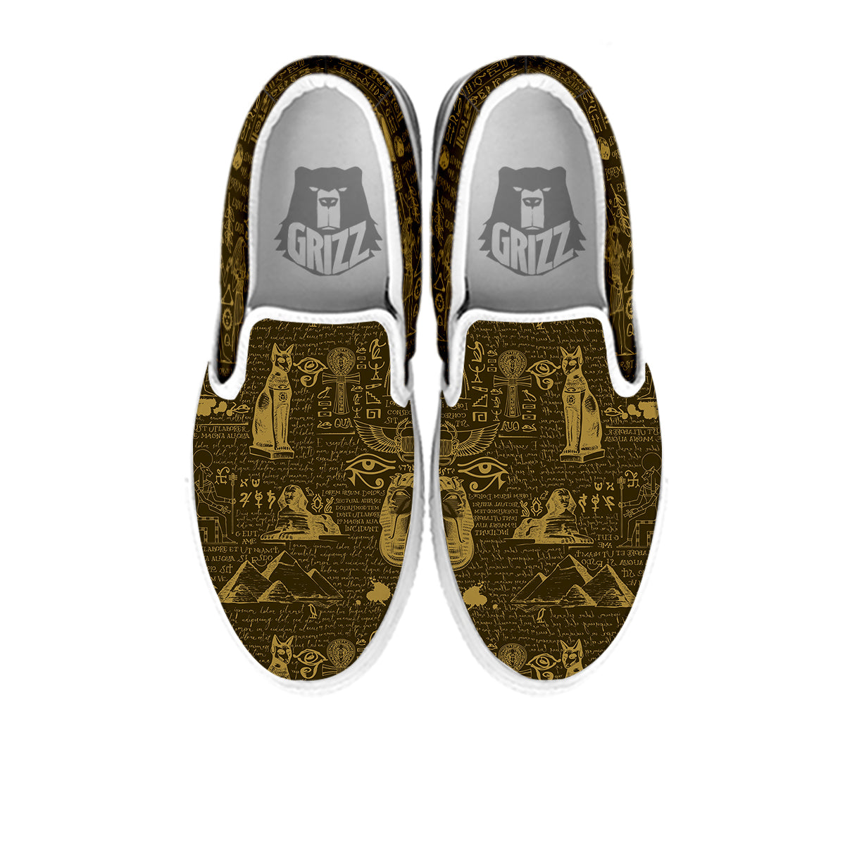 Gold Ancient Egypt Print Pattern White Slip On Shoes-grizzshop