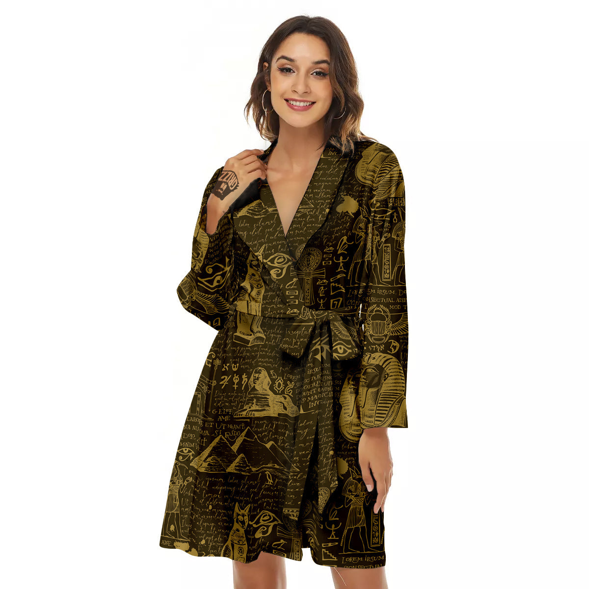 Gold Ancient Egypt Print Pattern Women's Robe-grizzshop