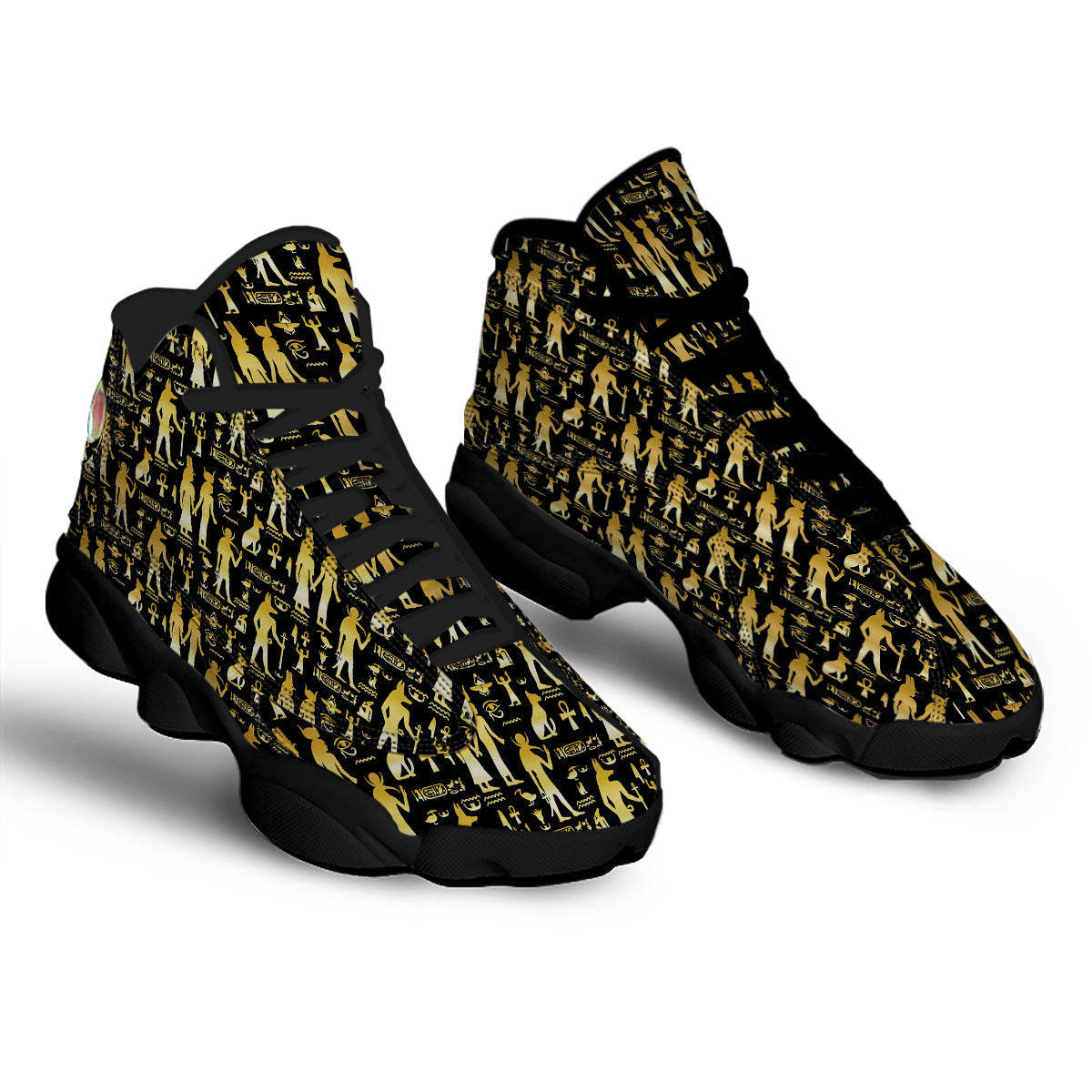 Gold And Black Egypt Ancient Mythology Print Pattern Black Basketball Shoes-grizzshop