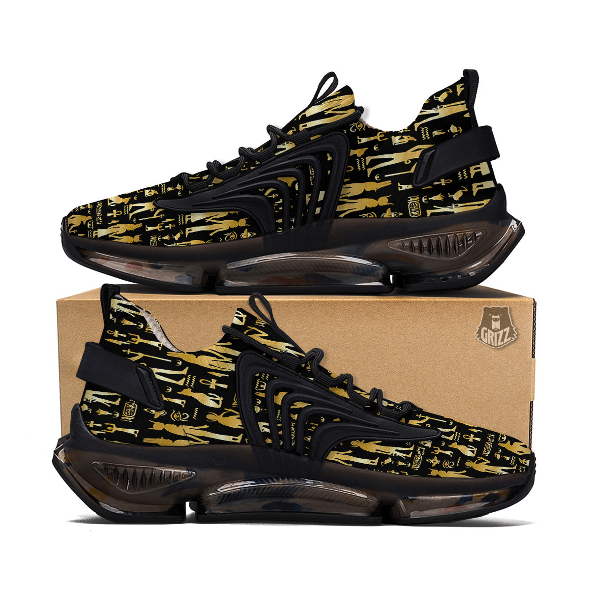 Gold And Black Egypt Ancient Mythology Print Pattern Black Gym Shoes-grizzshop