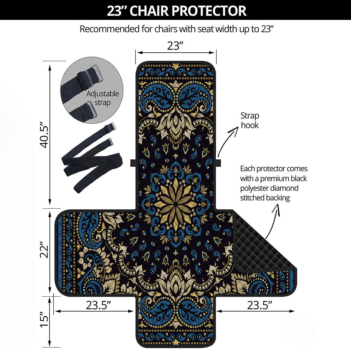 Gold Blue Paisley Bandana Print Armchair Protector-grizzshop