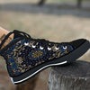 Gold Blue Paisley Bandana Print Black High Top Shoes-grizzshop