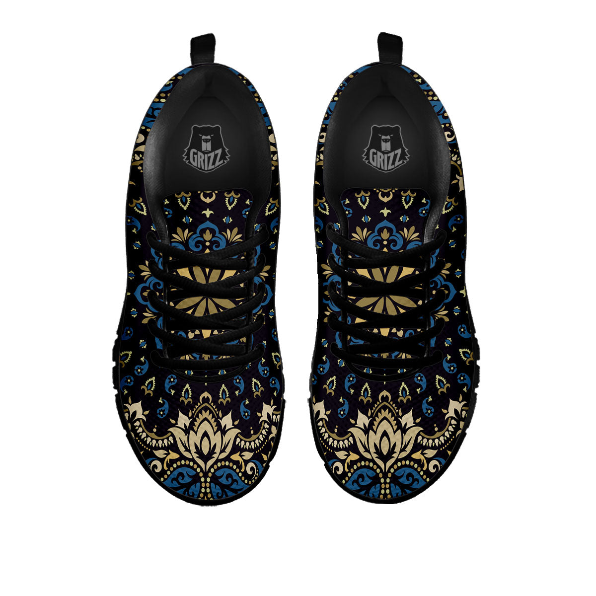 Gold Blue Paisley Bandana Print Black Sneaker-grizzshop