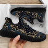 Gold Blue Paisley Bandana Print Black Walking Shoes-grizzshop