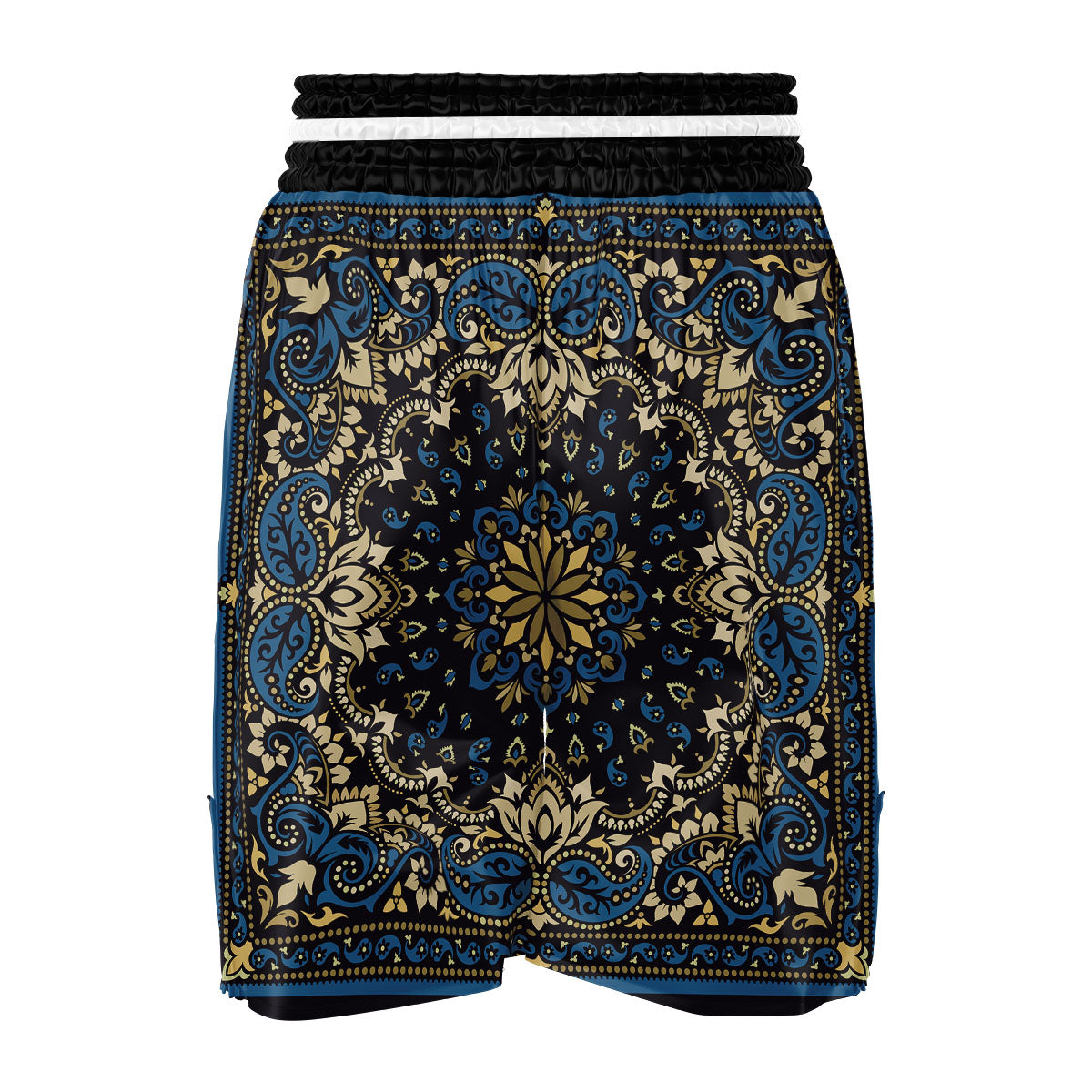 Gold Blue Paisley Bandana Print Boxing Shorts-grizzshop