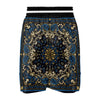 Gold Blue Paisley Bandana Print Boxing Shorts-grizzshop