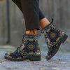 Gold Blue Paisley Bandana Print Leather Boots-grizzshop