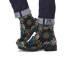 Gold Blue Paisley Bandana Print Leather Boots-grizzshop