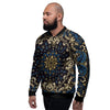 Gold Blue Paisley Bandana Print Men's Bomber Jacket-grizzshop