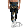 Gold Blue Paisley Bandana Print Men's Leggings-grizzshop