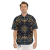 Gold Blue Paisley Bandana Print Men's Short Sleeve Shirts-grizzshop