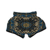 Gold Blue Paisley Bandana Print Muay Thai Boxing Shorts-grizzshop