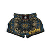 Gold Blue Paisley Bandana Print Muay Thai Boxing Shorts-grizzshop