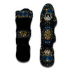 Gold Blue Paisley Bandana Print Muay Thai Shin Guards-grizzshop