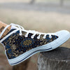 Gold Blue Paisley Bandana Print White High Top Shoes-grizzshop