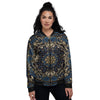 Gold Blue Paisley Bandana Print Women's Bomber Jacket-grizzshop